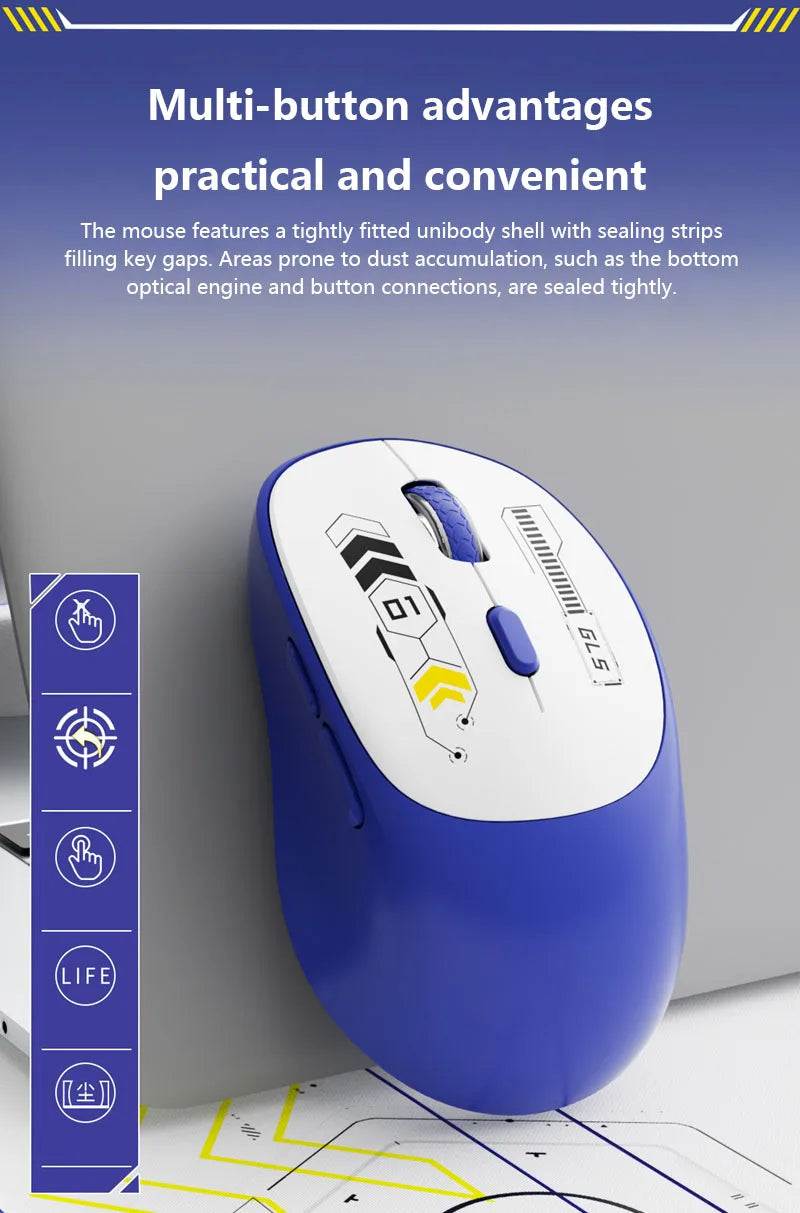 Wireless Mouse Bluetooth and 2.4GHz Dual Mode Rechargeable Gaming Mouse Ergonomic Silent Click for PC iPad Laptop Cell Phone TV Zpaxo