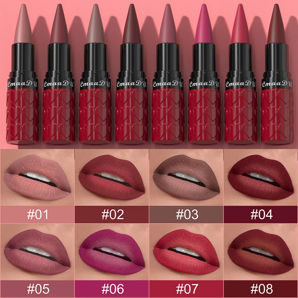 8 Colors of Velvet Matte Lipstick Pen Waterproof Long-lasting Easy-to-Apply Tapered Pointed Rotating Moisturize Lip Gloss Makeup Zpaxo