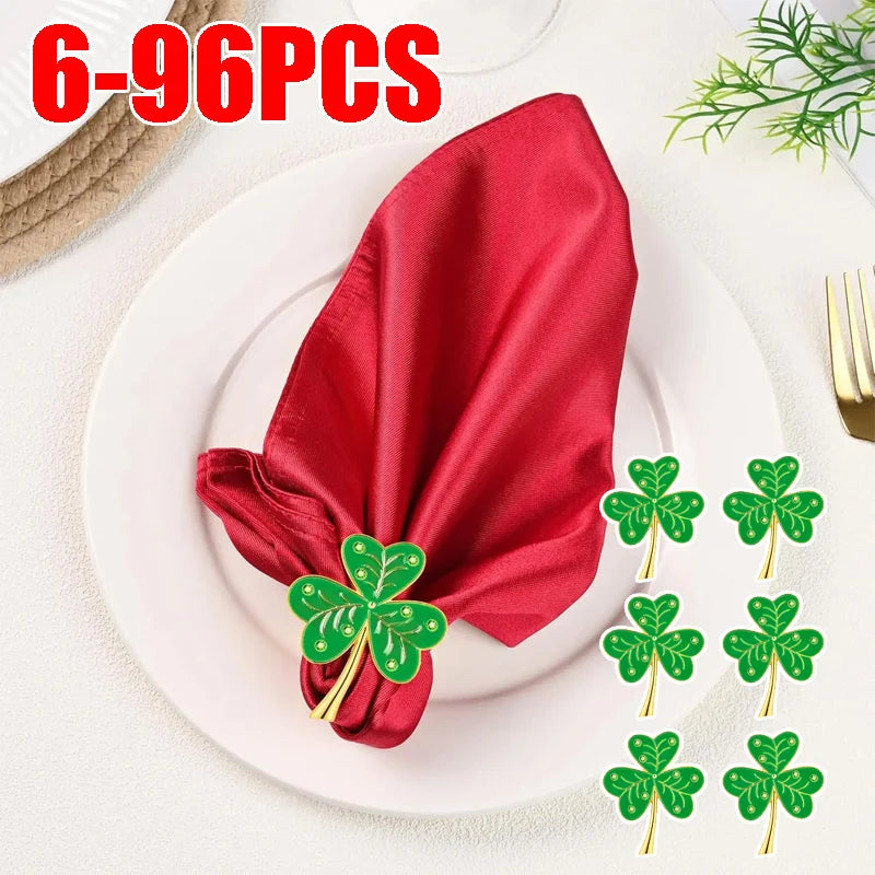 Lucky Clover Rhinestone Napkin Rings Resin Diamond Studded Holders