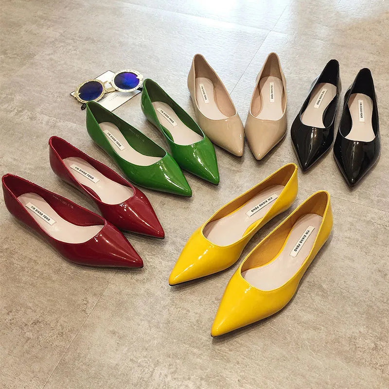Flats Women's Shoes Yellow Net Brown Sugar Fruit Color Flat Shoes Shallow Pointed Flat Heels Women's Shoes Large Size 43 44 45 Zpaxo