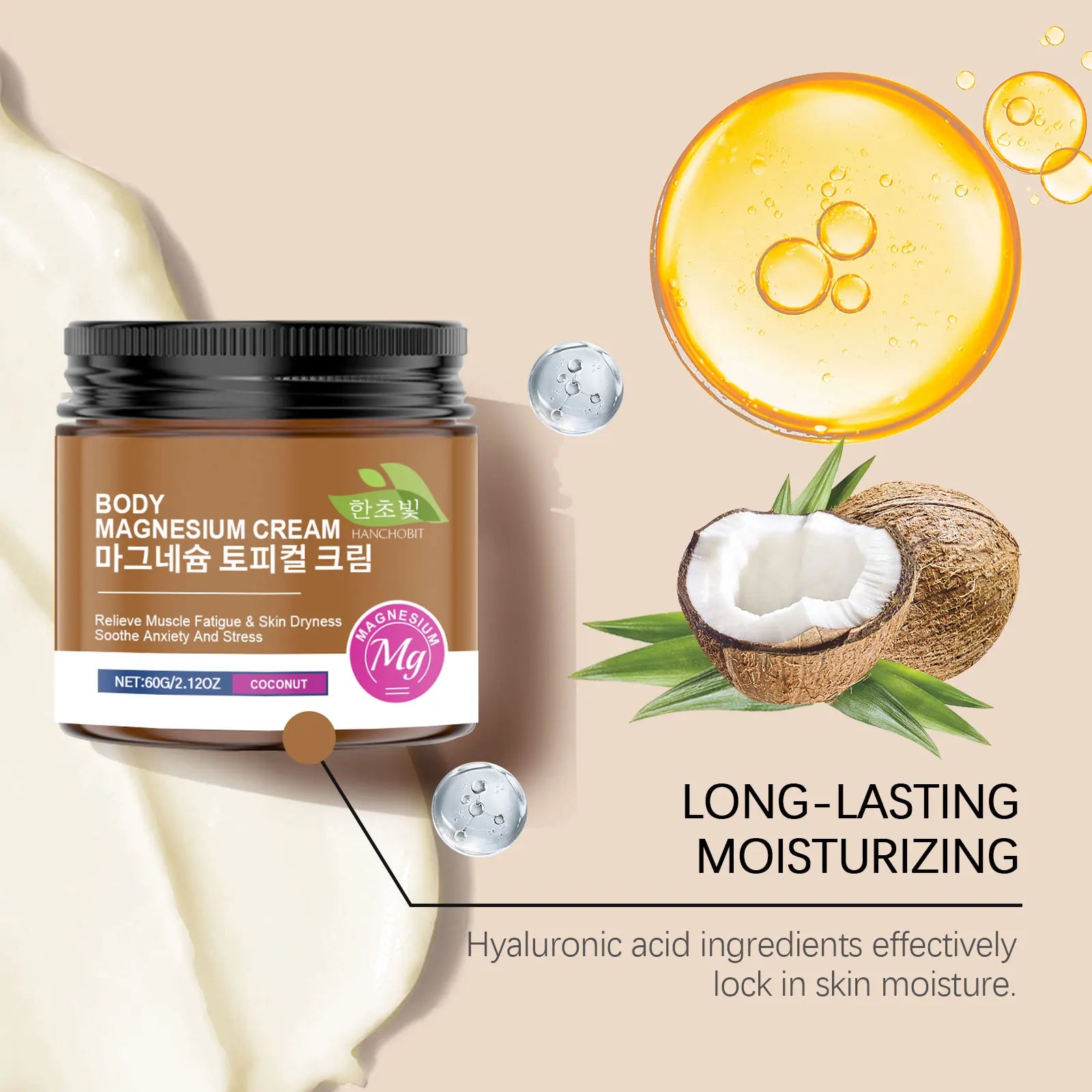 Magnesium Energy Care Cream - Coconut-Infused, Long-Lasting Moisturization, Post-Workout Care Zpaxo