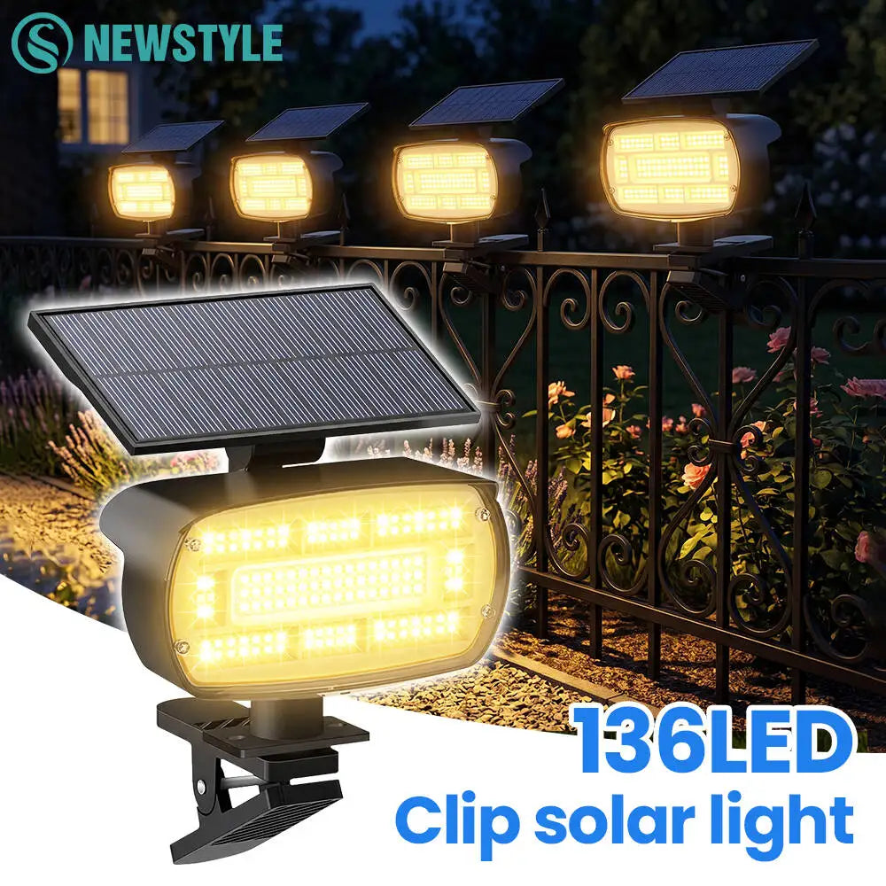 136/48LED Clip on Solar Lights Outdoor IP65 Waterproof 3 Lighting Modes Solar Flood Lights For Fence Yard Deck Camping Lighting Zpaxo