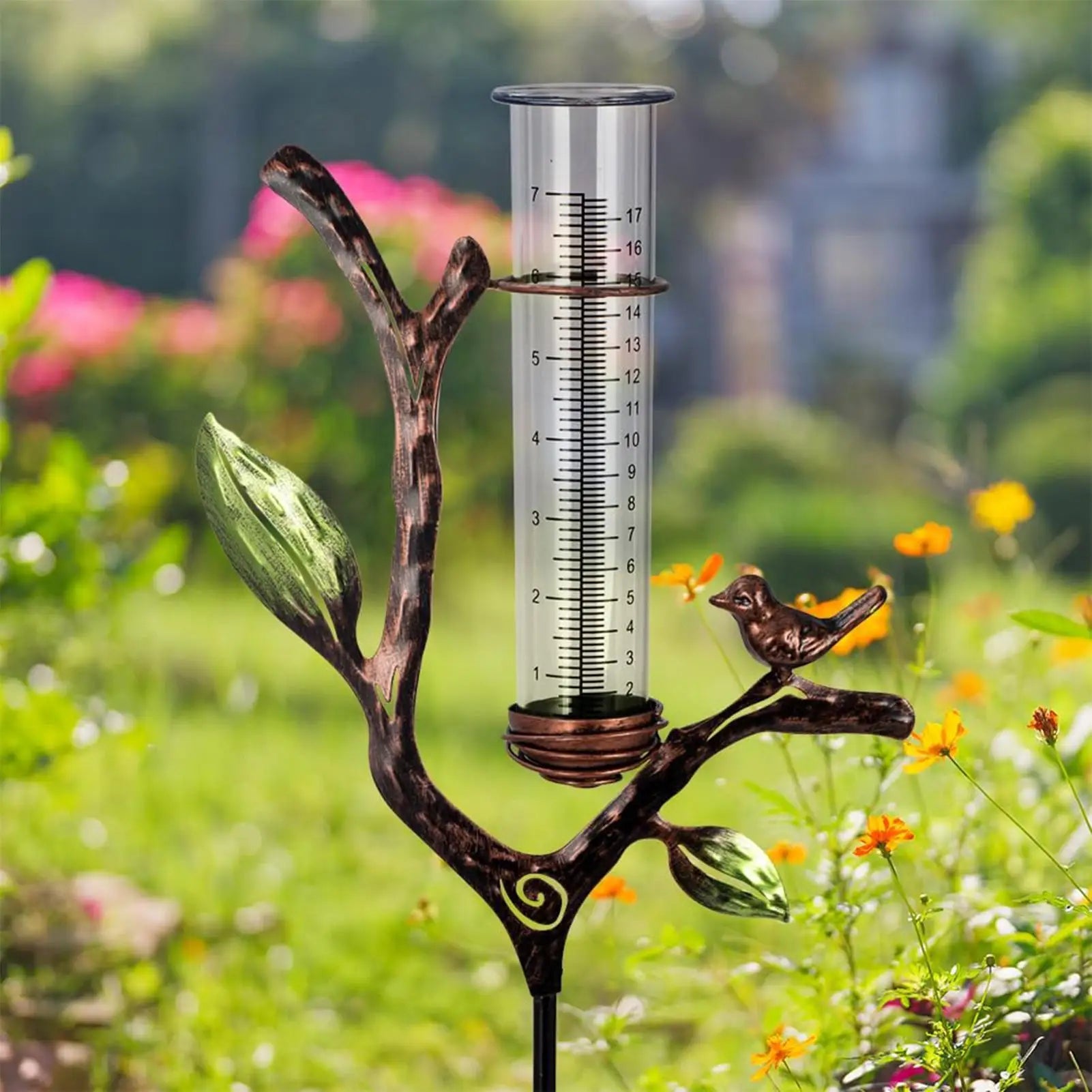 Rain Gauge Branch Design Decorative Measure Meter Outdoor Rain Gauge with Stake for Deck Lawn Fence Patio Garden Home Outside Zpaxo