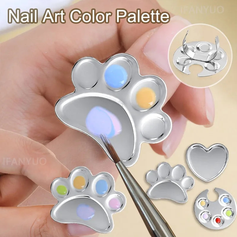 Mini Nail Art Palette Cute Footprint Design Stainless Steel Finger