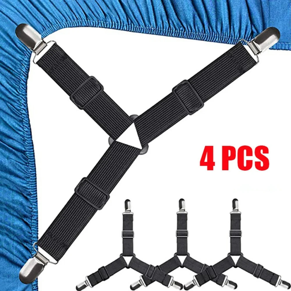 4-Pack Adjustable Non-Slip Sheet Straps with Elastic Clips Sheet Strap Clips Zpaxo Black