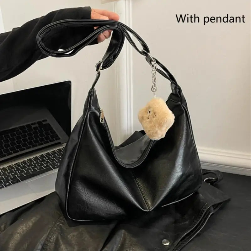 Retro PU Leather Tote Women Versatile Large Underarm Shoulder Bag Zpaxo A5 with pendant
