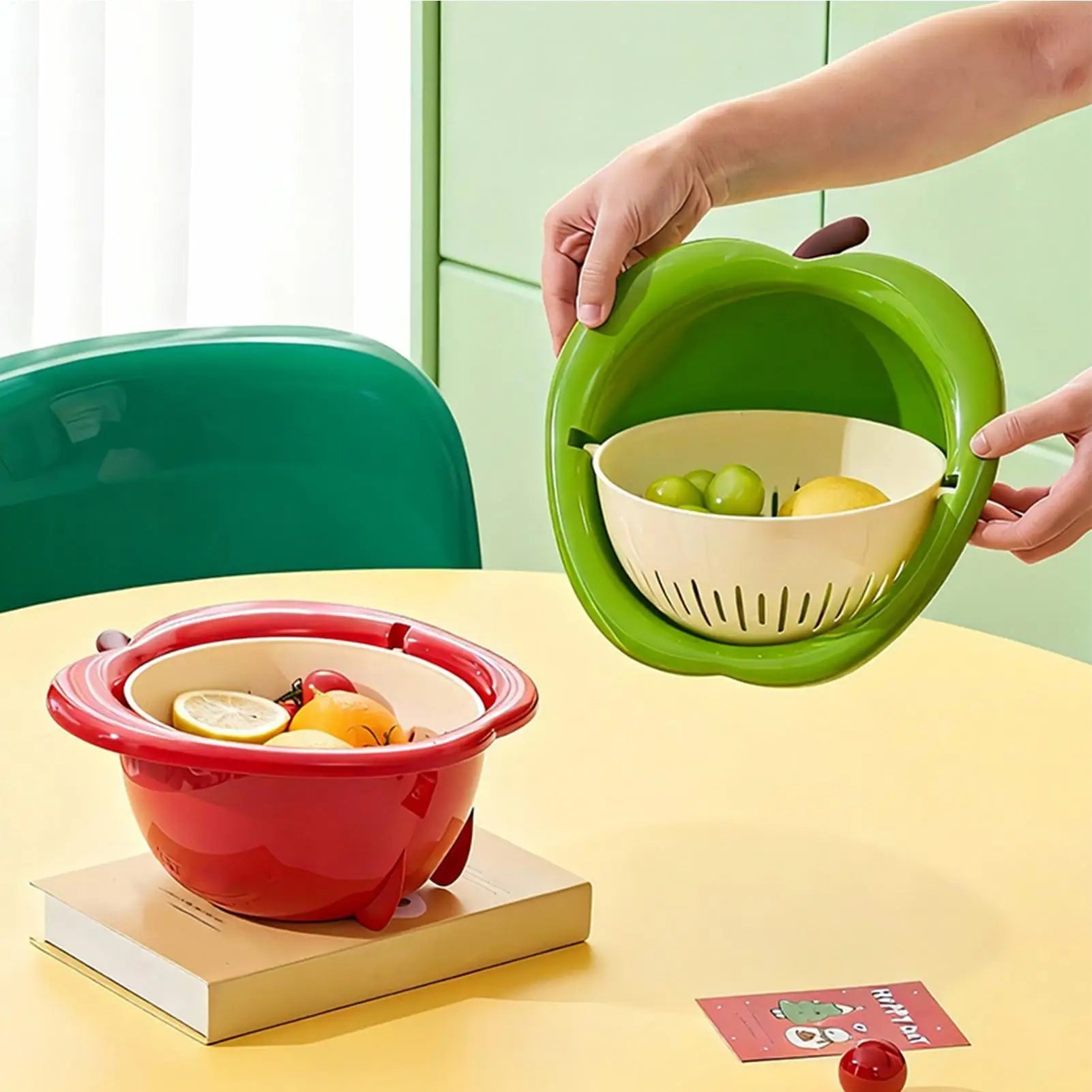 Apples Shape Fruit Strainer Thick Plastic Fast Draining Colander