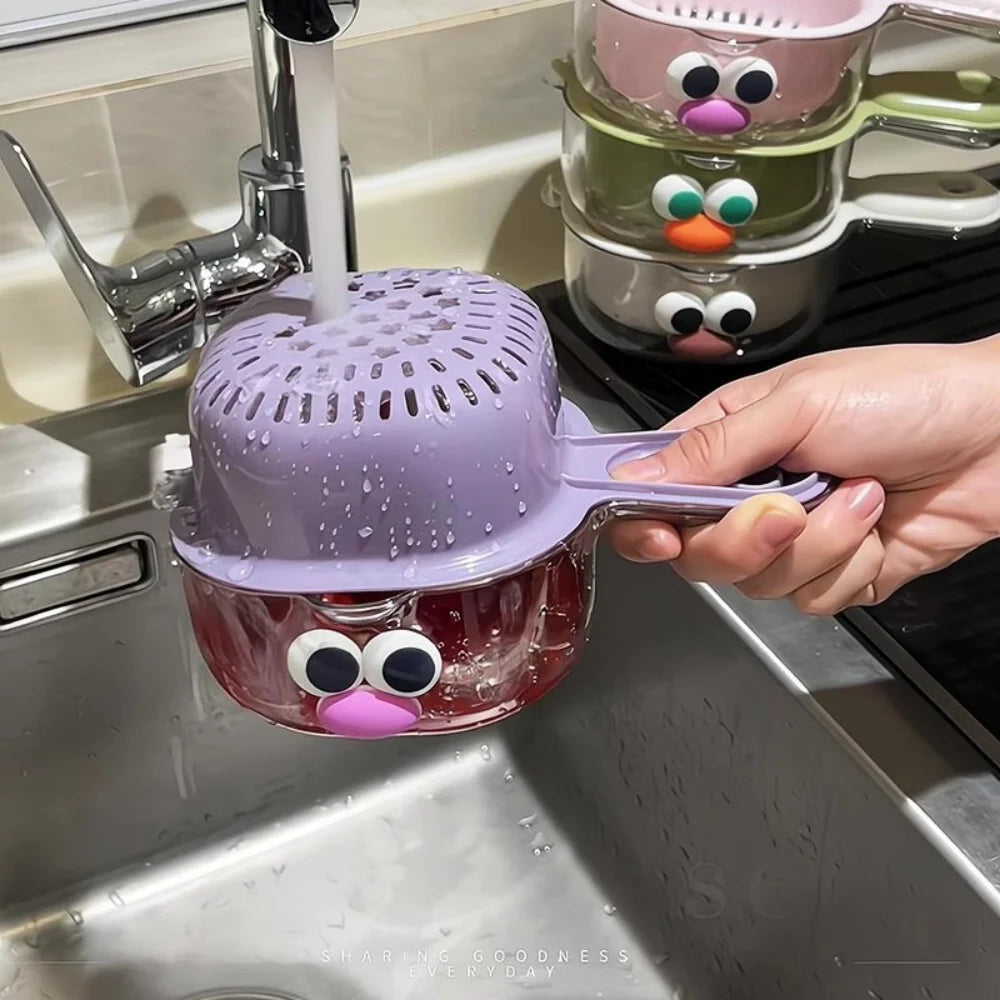 Multifunctional Double-layer Drainage Basket Draining Bowl Vegetable Zpaxo PURPLE