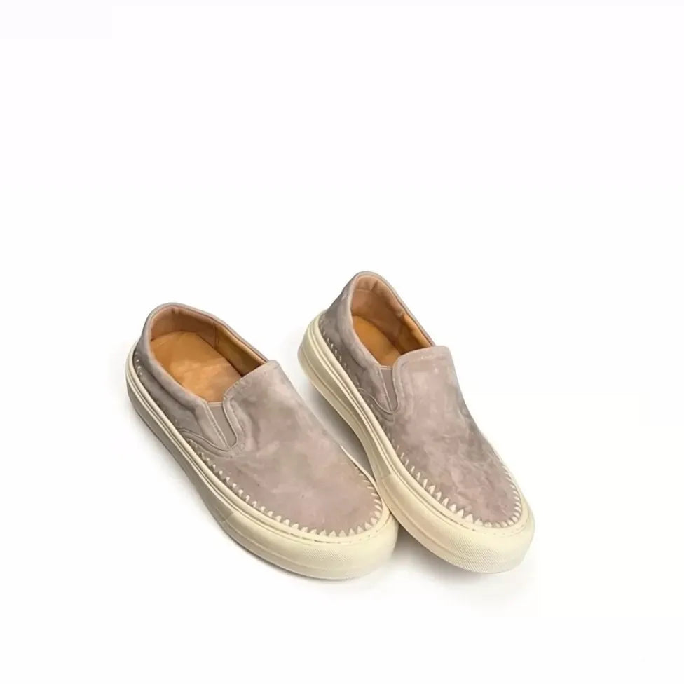 White Leather Slip Platform Loafers Women Hand Stitched Edge Round Zpaxo