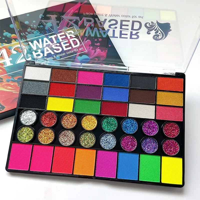 42 Color Face & Body Paint Palette Set,Water Soluble Long Lasting Safe Halloween Body Painting Pigments,Face Body Paint Makeup Zpaxo 42 color