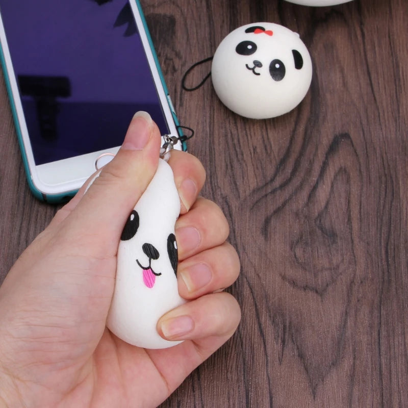 Y1UB Cute Panda Squishy Steamed Bun Bag Phone Pendant Lanyard