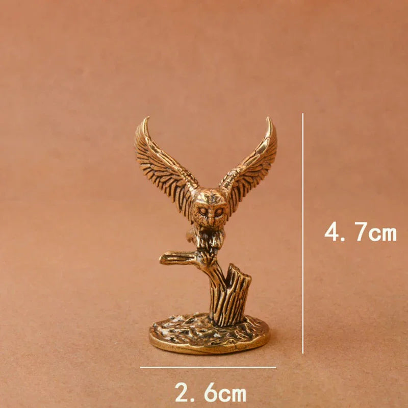 Retro Copper Animal Tea Pet Desktop Ornament Decor Crafts Animal Figurines Antique Solid Brass Owl Miniature Figurines Zpaxo