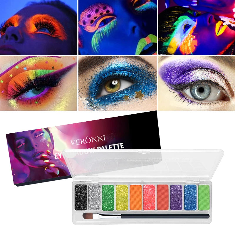 10-Color Fluorescent Dark Eyeshadow Palette Pigmented Pearlescent Zpaxo