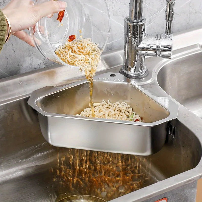 1pc 304 Stainless Steel Triangle Sink Strainer Basket Kitchen Leftover Food Catcher Drain Filter Rack Mesh Colander Organizer Zpaxo