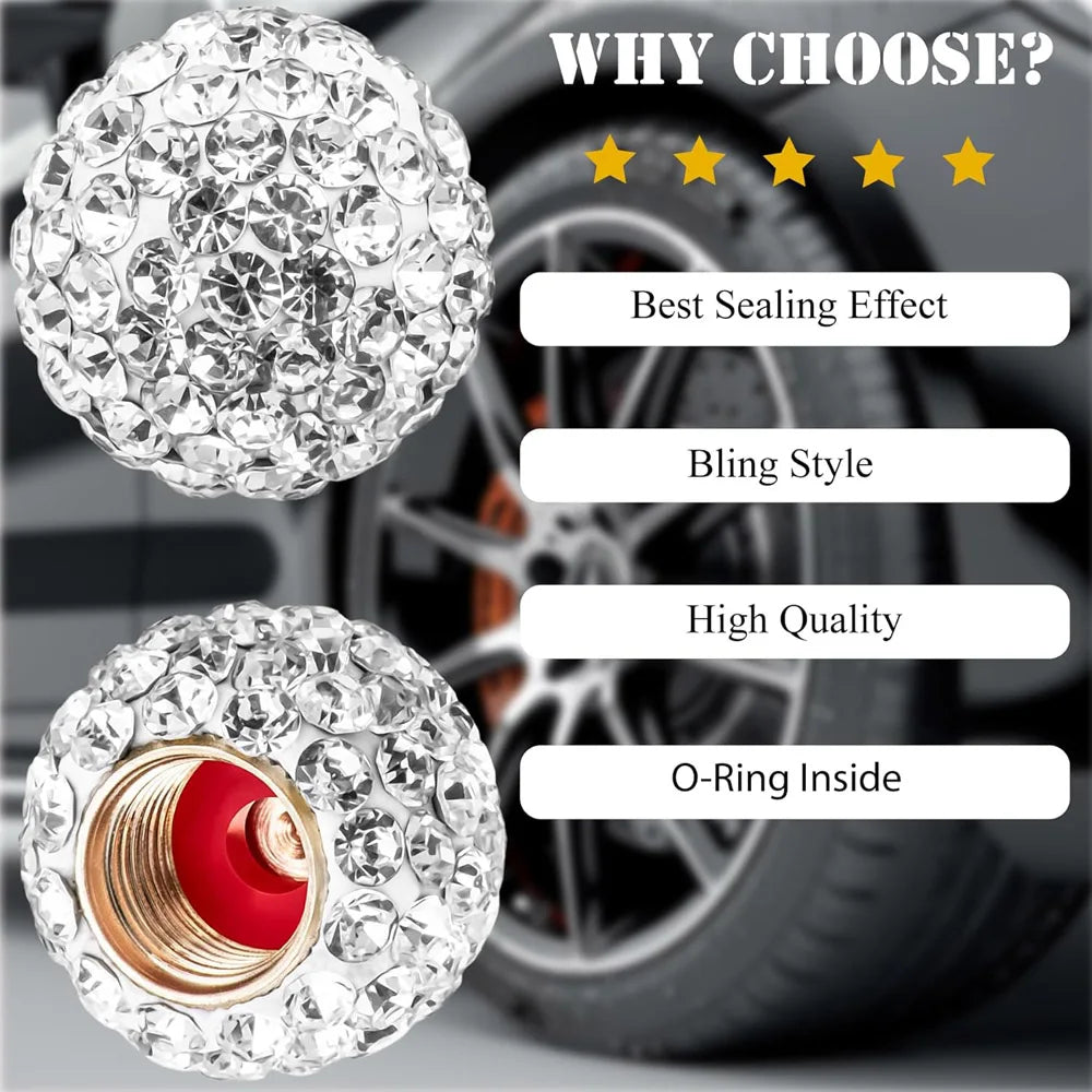 4-Pack Crystal Diamond Tire Valve Caps – Cars, Trucks & Bikes