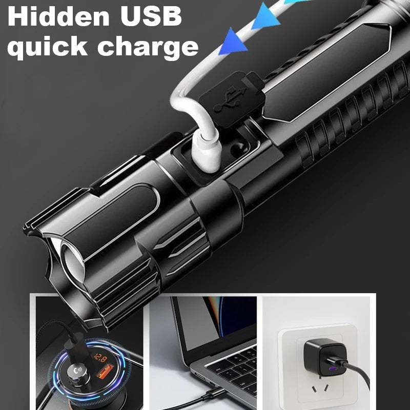 Zoomable Rechargeable LED Flashlight – 1000LM, 3 Modes, Type-C