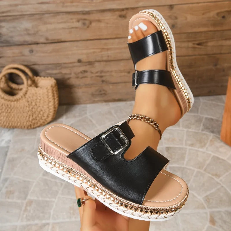 Belt Buckle Slippers Women's Outdoor Wear 2026 Summer Vintage Thick Zpaxo