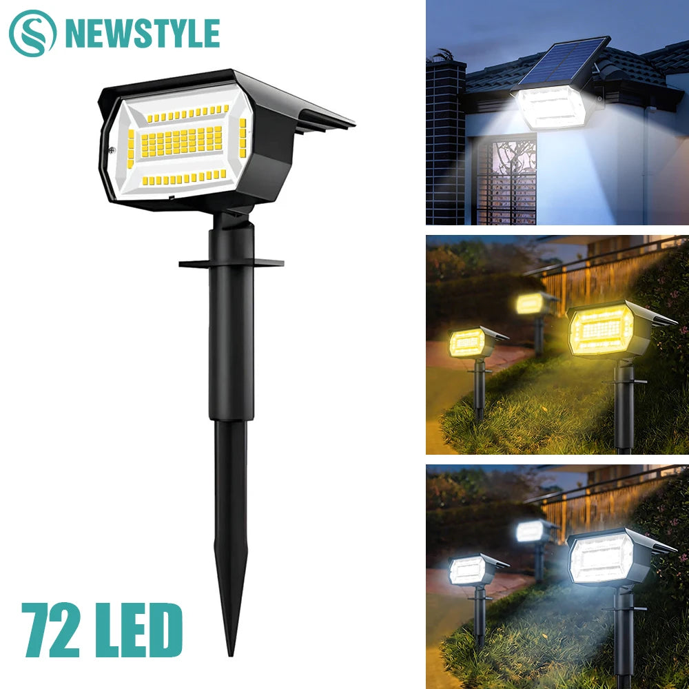 Outdoor 72 LED Solar Spotlight Waterproof 3 Modes Solar Garden Landscape Light Wall Lamp Yard Lawn Pathway Walkway Decor Zpaxo