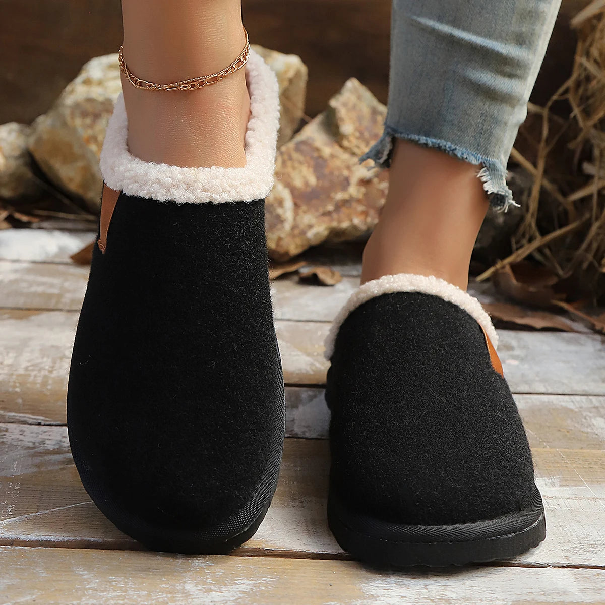 Women Cotton Slippers Fashion Home Couples Slippers Winter Thick Bottom Anti-Slip Shoes Women Comfortable Warm Slides Women Zpaxo black 42