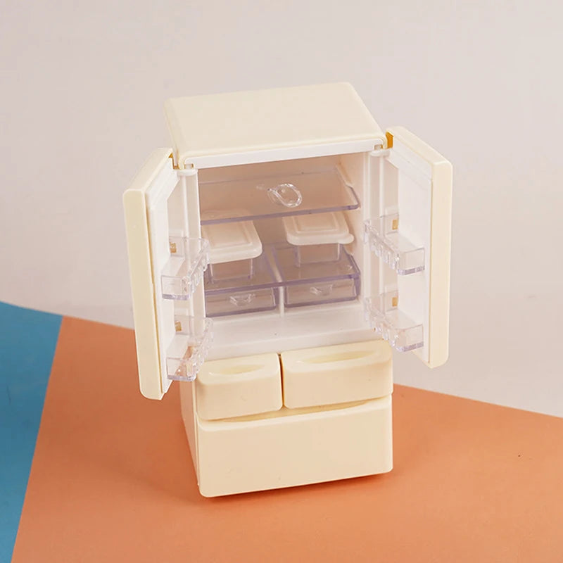 ▶1Pcs White/Pink/Blue Mini Refrigerator Model 1/12 Dollhouse Miniature Kitchen Scene Decorations Ornaments Doll Accessories Zpaxo A-White