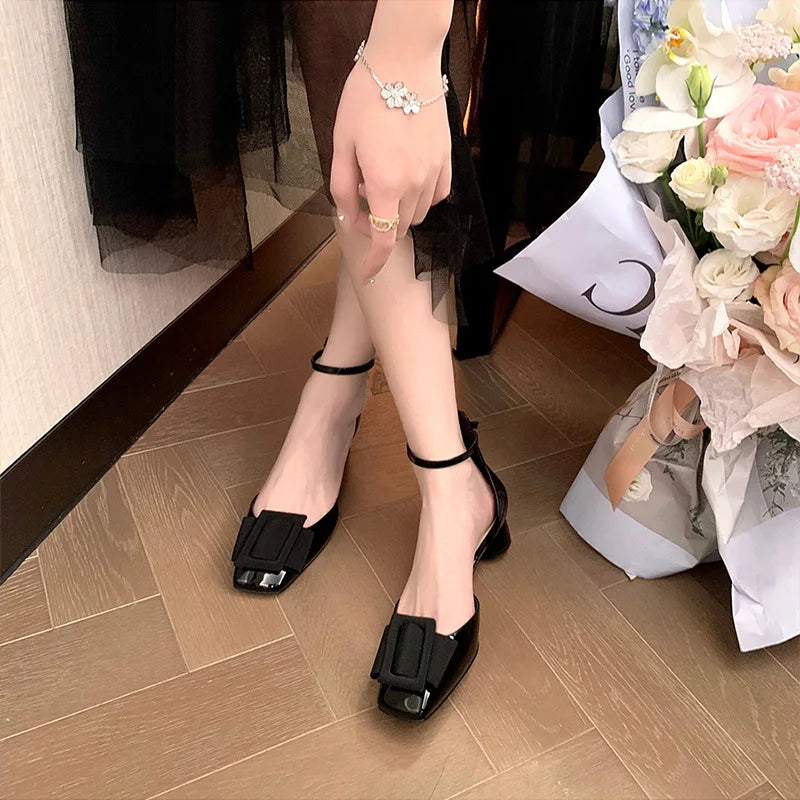 Women's Sandals Square Head Straight Belt Medium Heeled Shoes Single Shoe Diagonal Buckle Sandals Female Summer Shoes for Women Zpaxo