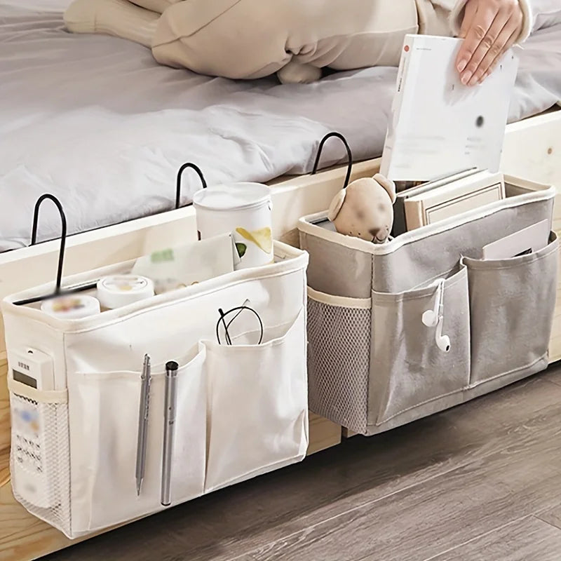 Hanging Storage Bag College Dorm Bedside Organizer Canvas Linen