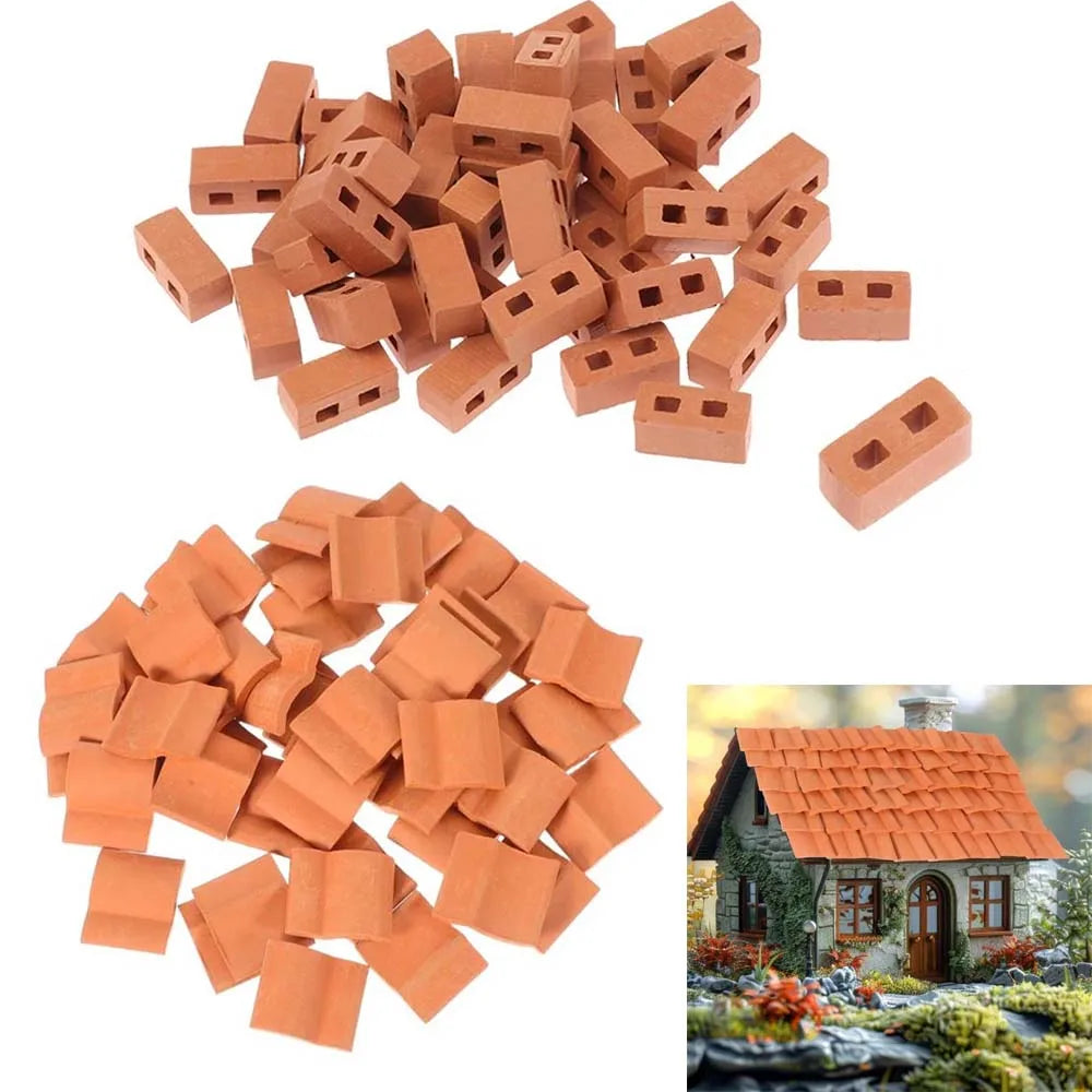 50pcs Mini Clay Red Roof Tiles – Miniature DIY Model Building Set Miniature Model Tiles Zpaxo
