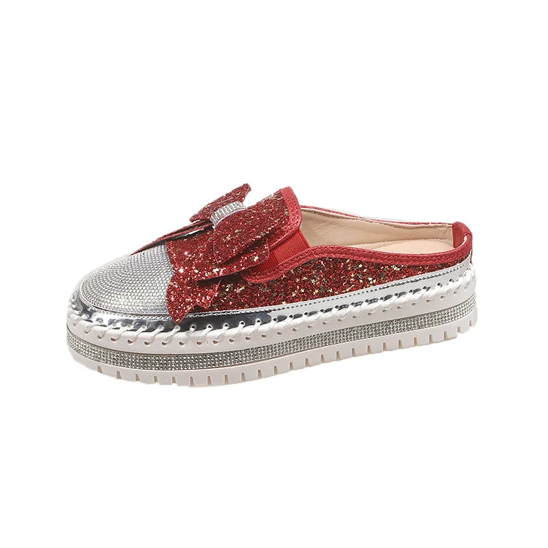 Women's Rhinestone Luxury Flats Slippers 2026 Fashion Slip-on Crystal Zpaxo Red 40
