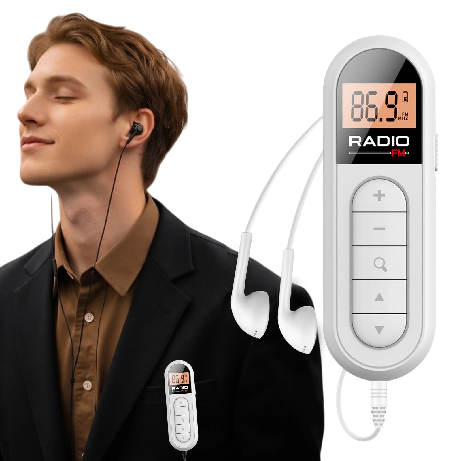 Portable FM Radio Digital Tuning LCD Display Headphones Belt Clip Gym