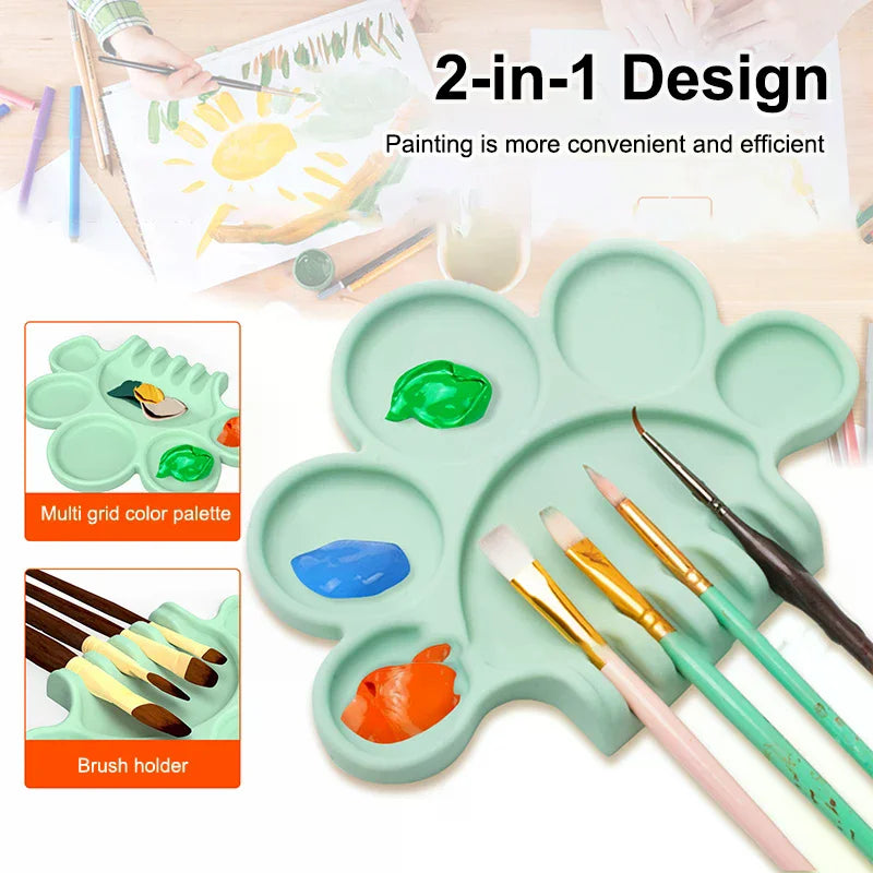 Silicone Paint Palette With Pen Holder Pigment Dispensing Tray Art Student Tools Painting Supplies For Watercolor Oil Propylene Zpaxo