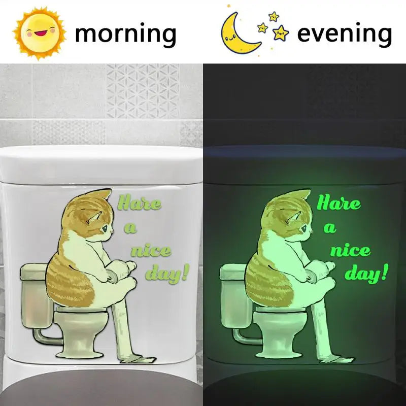 Glow in the Dark Cat Toilet Sticker – Funny Bathroom Decal