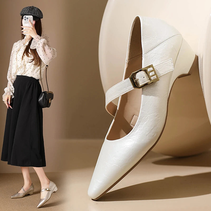 Retro Mid-length Single Shoes Spring Summer Fashion Belt Buckle