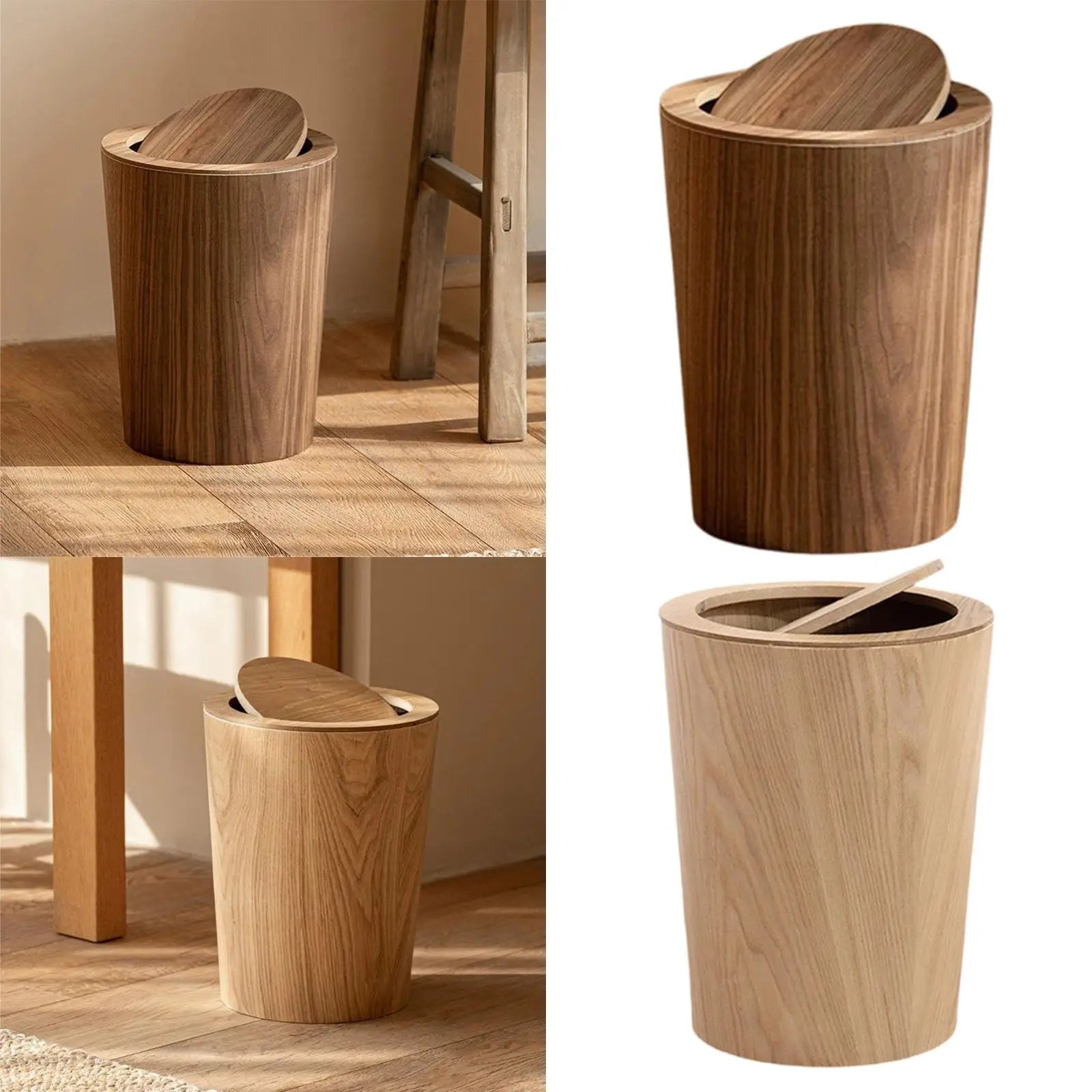 Wood Trash Can Wastebasket Decorative Japanese Garbage Bin Room Zpaxo