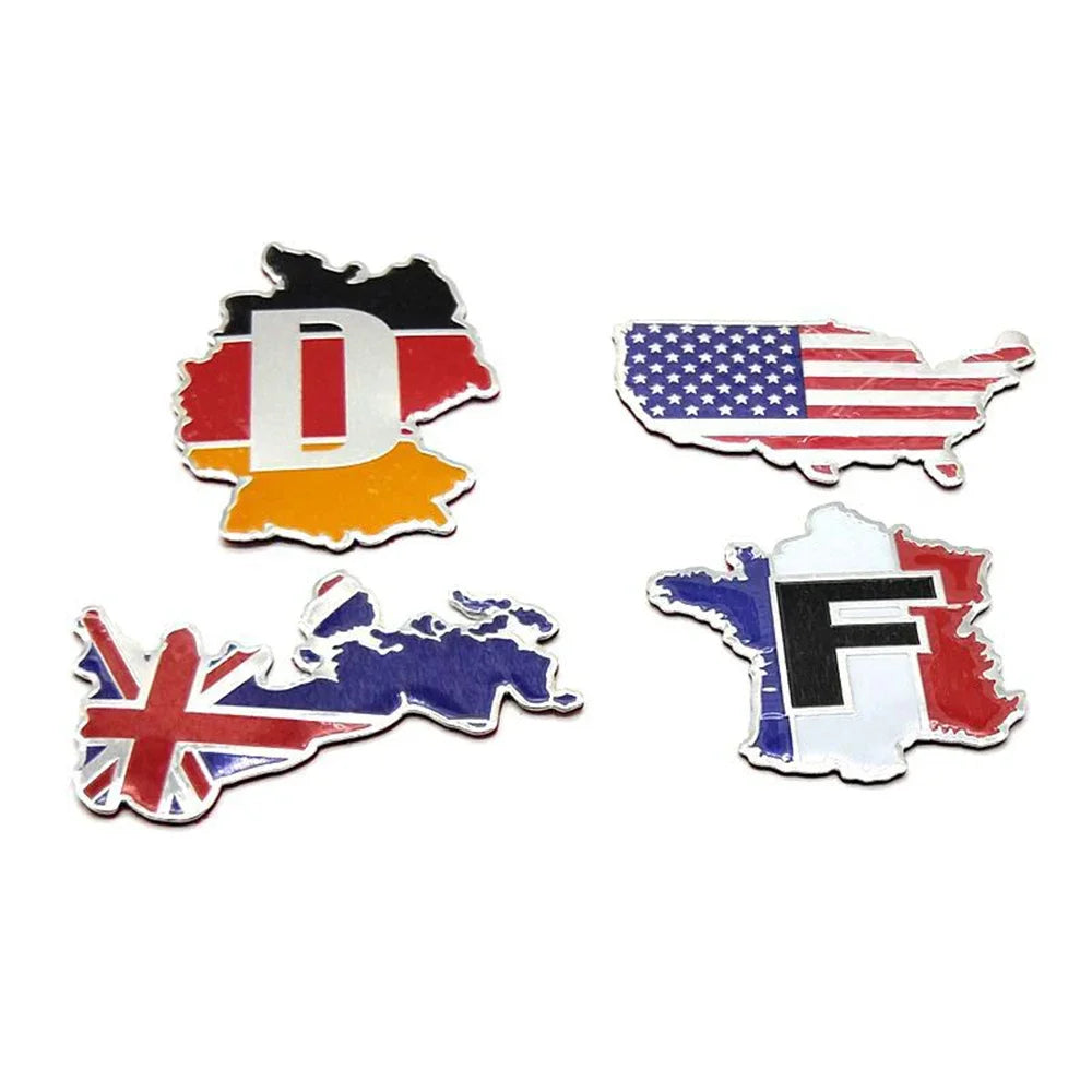 National Flag Aluminum Fender Emblem Car Sticker – USA UK DE FR