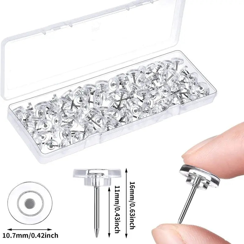 50Pcs Transparent Map Pins Multi-purpsoe Flat Round Pushpins Decor Thumb Tacks Zpaxo