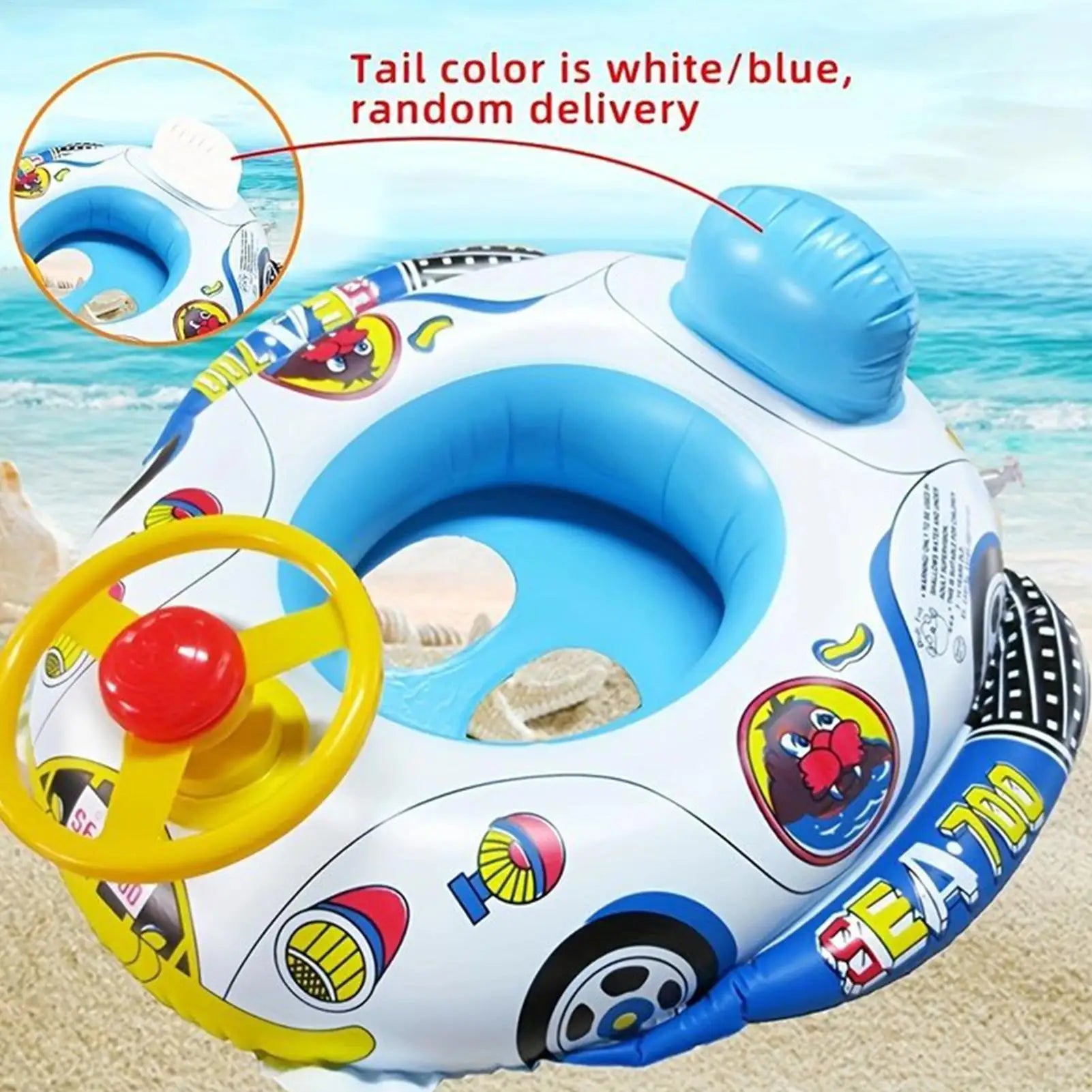 Inflatable Baby Kids Pool Float Steering Wheel Backrest Floating