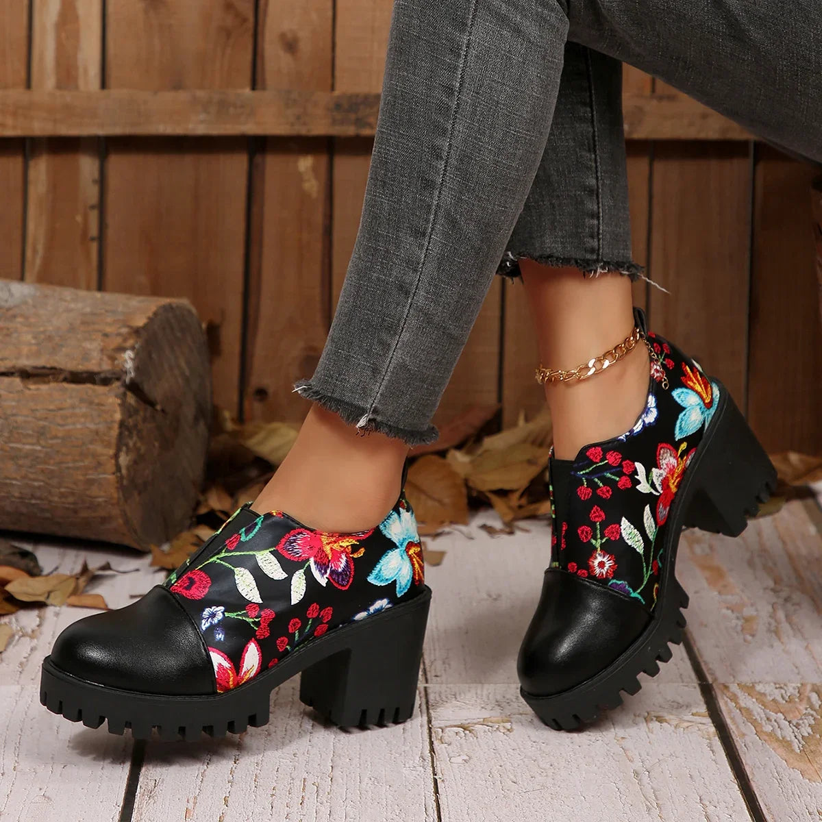 Trend Women High Heel Pumps Trend Casual Heels Female Flower Fashion Leather Women Shoes Spring Autumn 2025 New High Heels Zpaxo