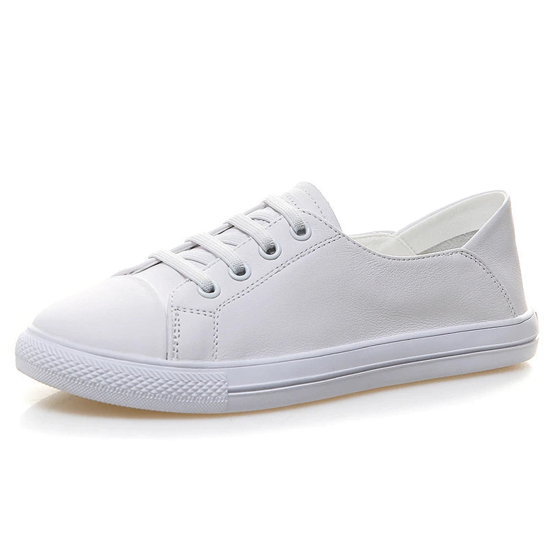 2026 Summer Leather White Sneakers Women Shallow Cut Fold Down Heel Zpaxo