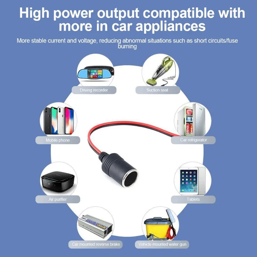 10A/20A Max 200W Car Mounted Cigarette Lighter Charger Female Socket Plug with 30cm Cable Connector Adapter Universal 12v Zpaxo