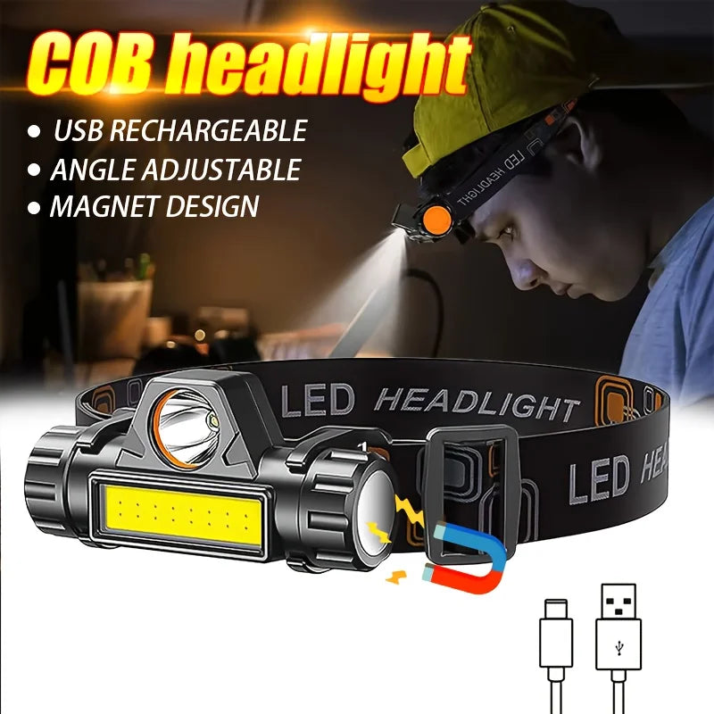 Rechargeable COB LED Headlamp – Magnetic, Waterproof, 300 Lumens
