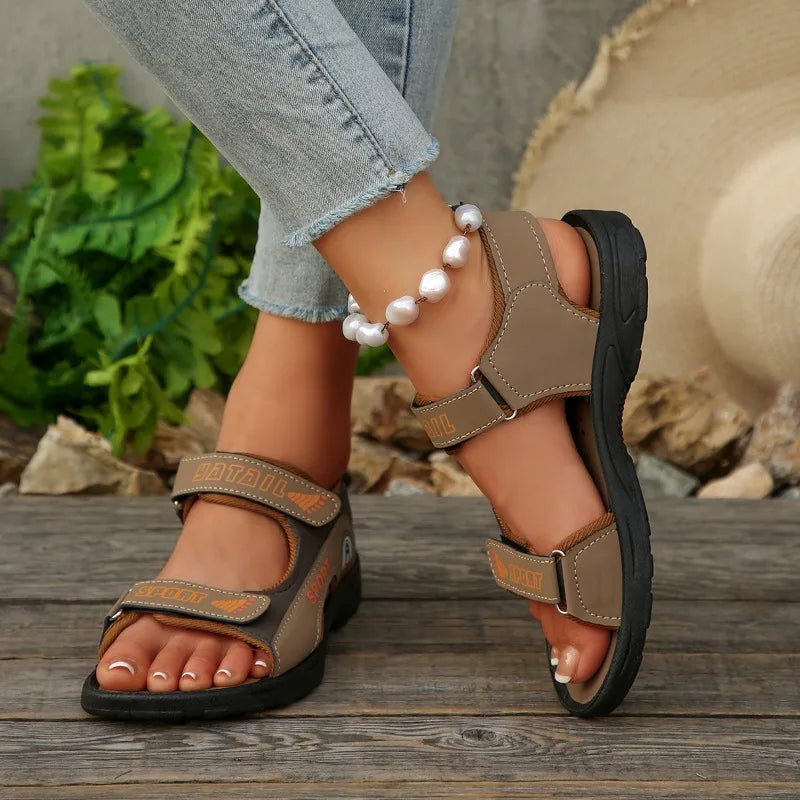 Summer Women's Round Open Toe Hollow Out Breathable Double Velcro Zpaxo