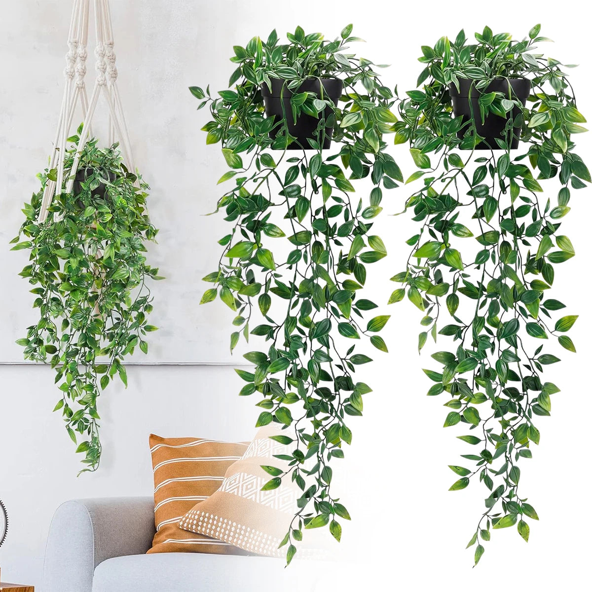 Artificial Hanging Plants Set – String of Pearls, Ivy & Fern