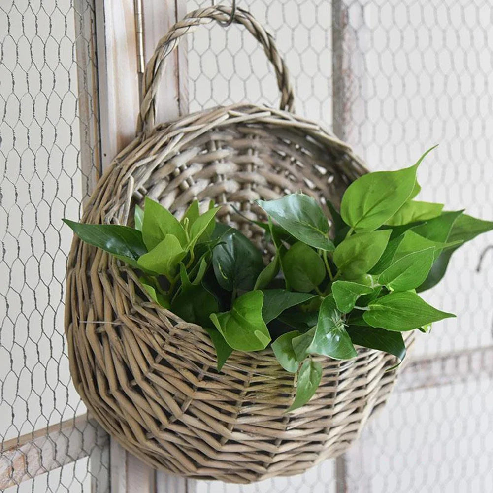 1/2pcs Handmade Woven Flower Basket Wall Hanging Wicker Rattan Garden Flower Pot Plant Basket Flower Vase Garden Balcony Decor Zpaxo