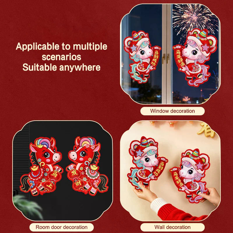 1pair 2026 Year Horse Chinese Door Decoration 3D Paper Cutout Zpaxo
