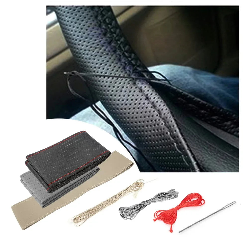 DIY Car Steering Wheel Braid Cover Fiber Leather Needle Skidproof