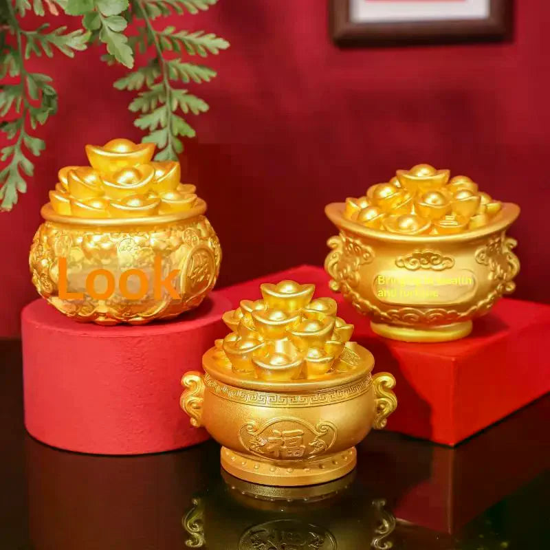 1Pcs Prosperity Sculpture Centerpiece Treasure Basin Statue For Office Shelf Desk Tabletop Art Craft Ornament Home Decorations Zpaxo