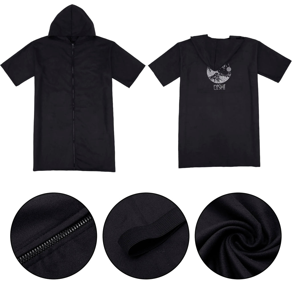 Microfiber Towel Robe Hood Poncho Quick Changing Zipper Short