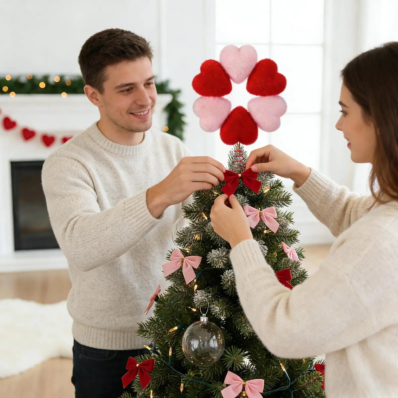 Heart Tree Topper Plush Christmas Decor Romantic Valentines Couples