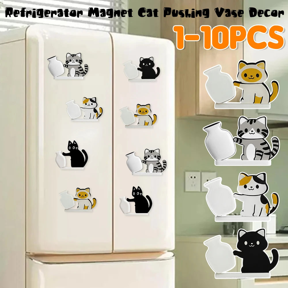 Cat Pushing Vase Refrigerator Magnets Home Decor Fridge Magnet