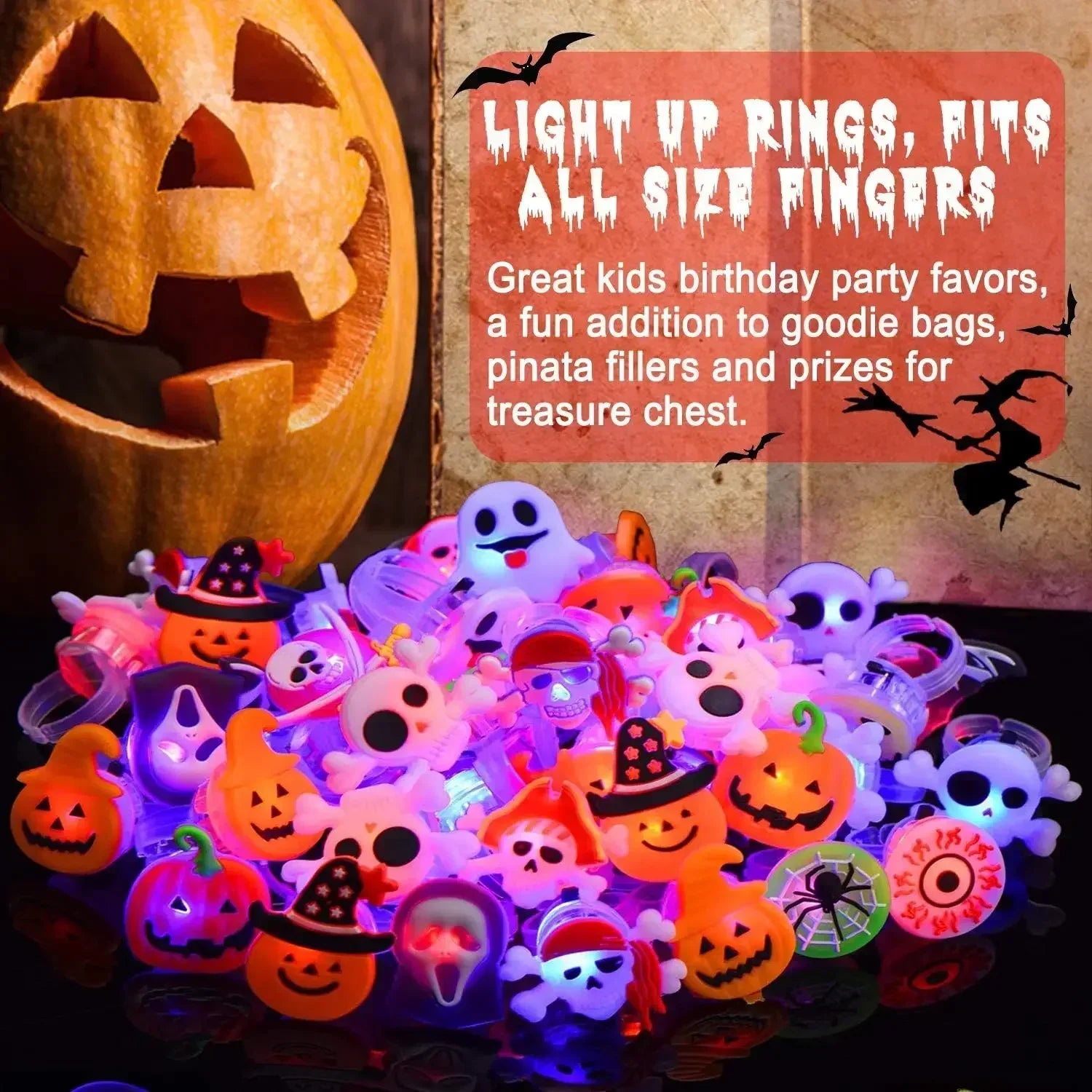 Halloween LED Light Up Rings Toys Kid Adult Costume Cartoon Party